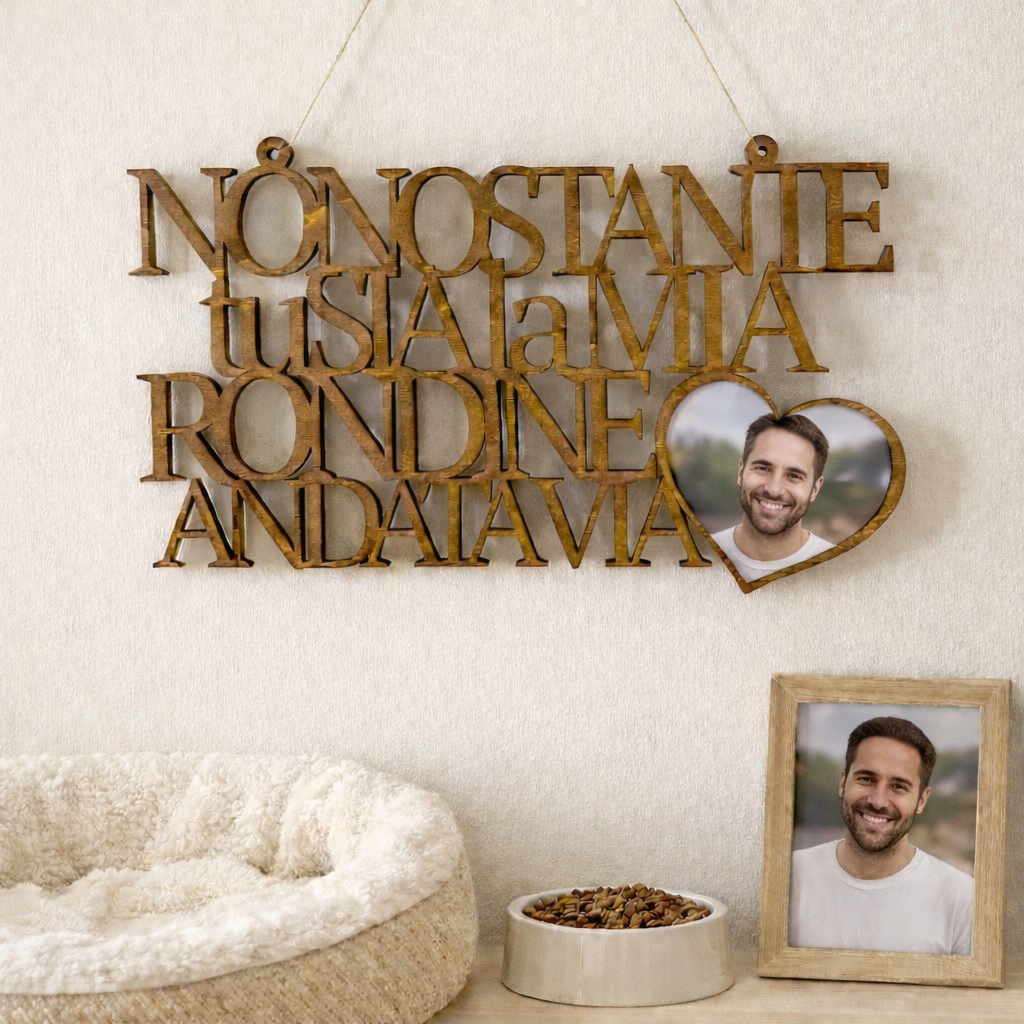 Frase Decorativa in Legno con Foto Personalizzata